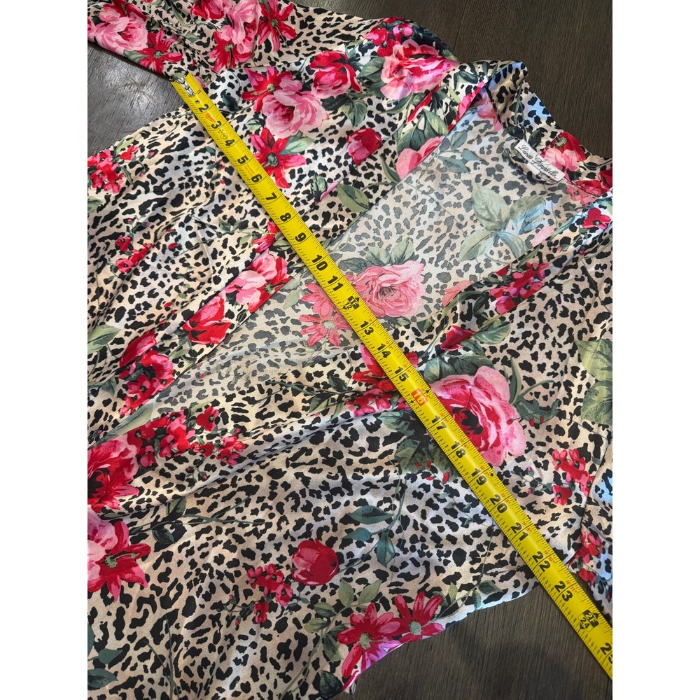 Linea Donatella Leopard Floral Print Kimono Robe Black Lace Trim Size S - Picture 4 of 7